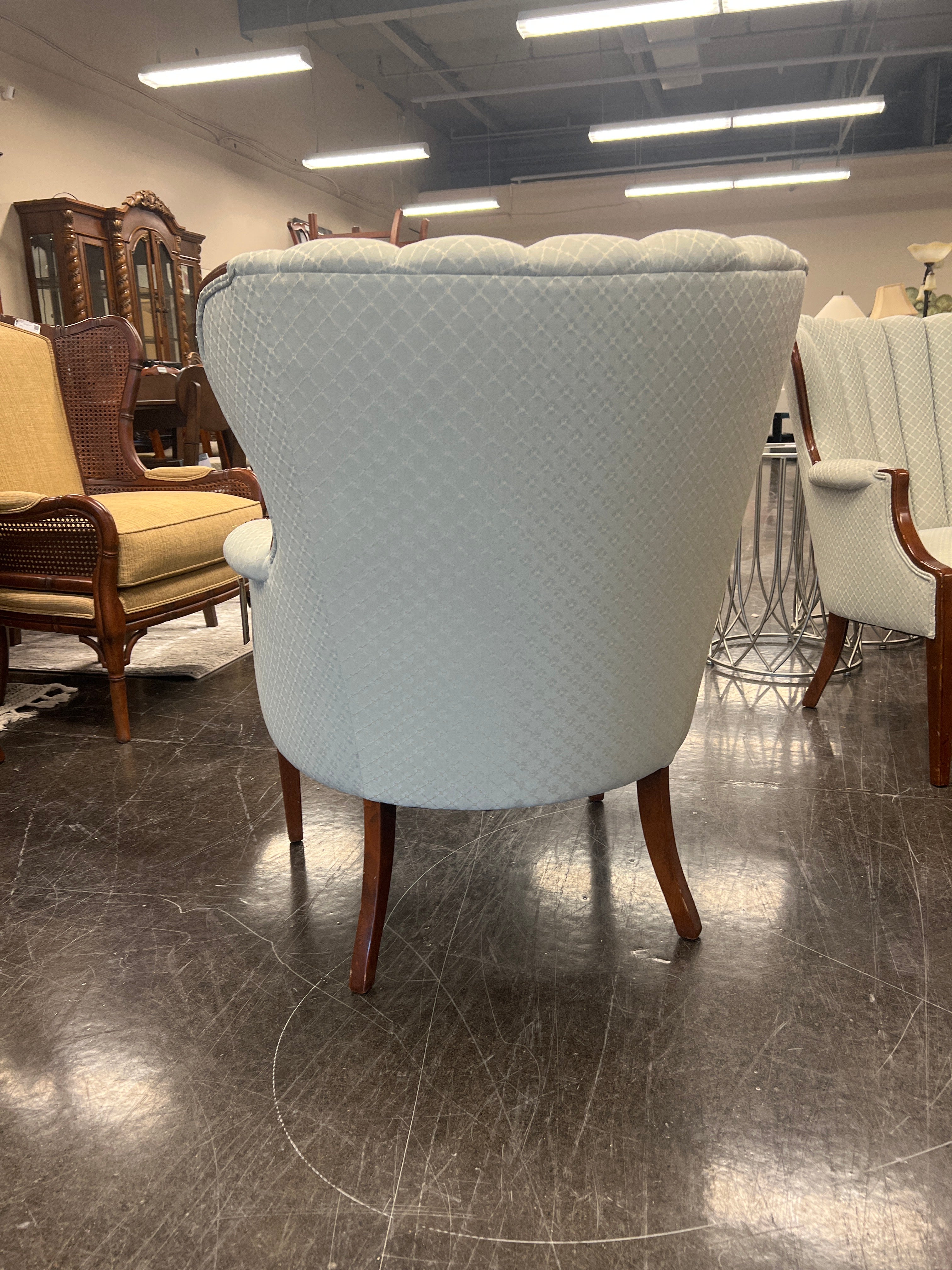 Ivory/Green With Wood Trim Accent Chair - Image 5