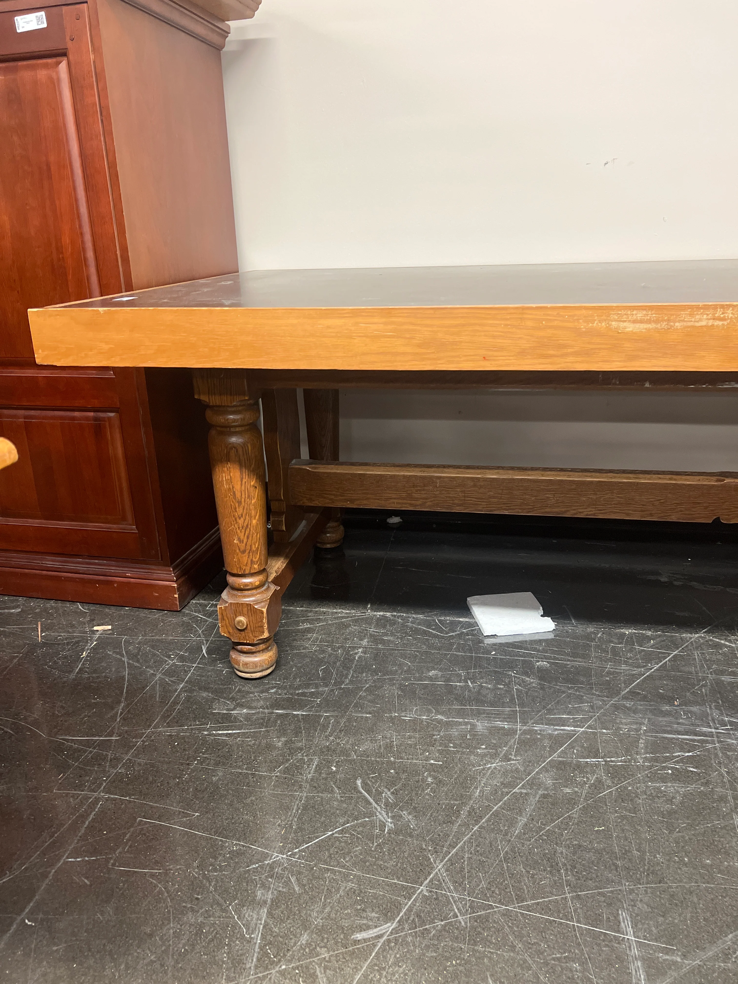 Vintage Large Library Table Wood w/ Whimsical Details - Image 4