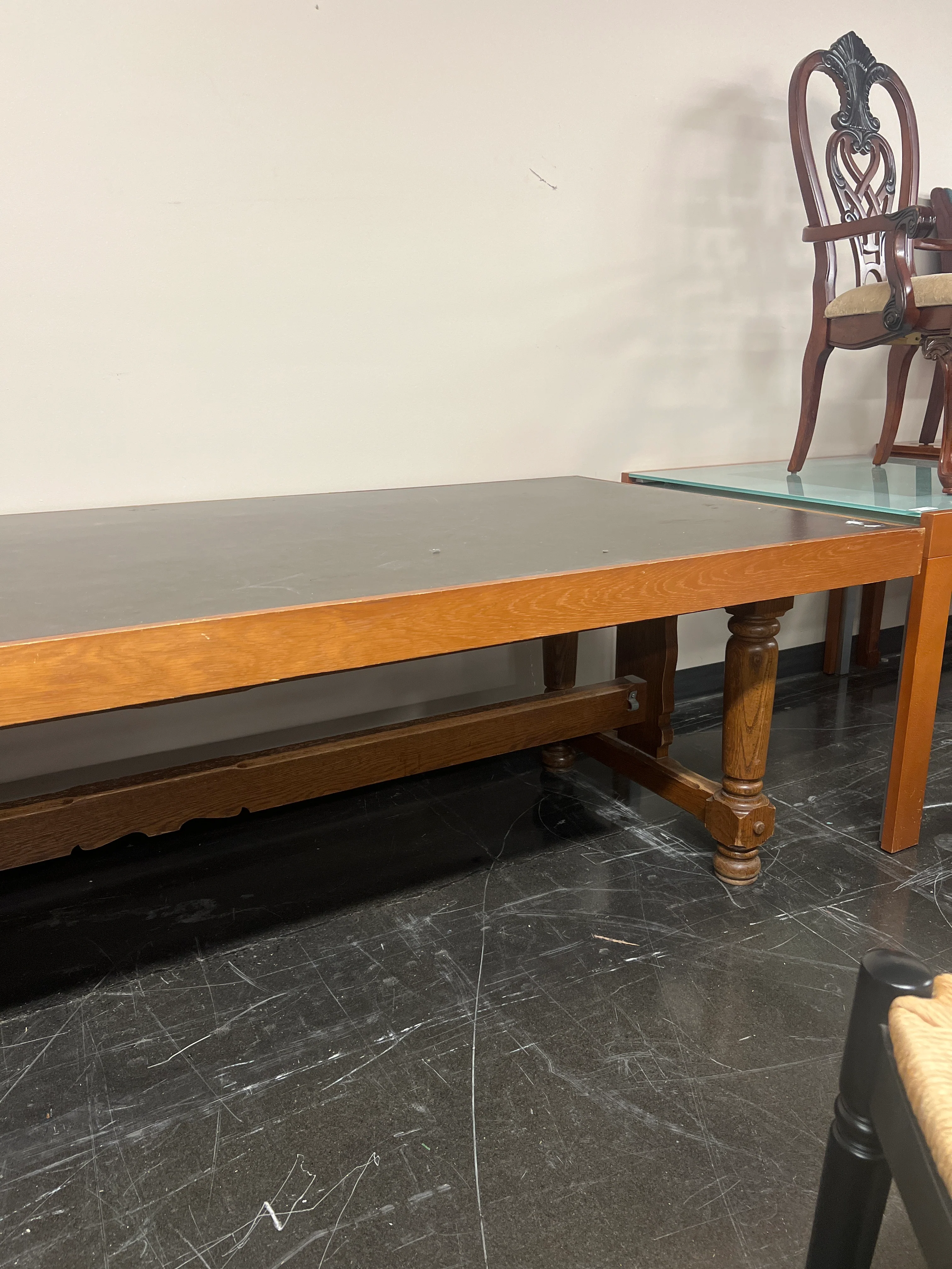 Vintage Large Library Table Wood w/ Whimsical Details - Image 5